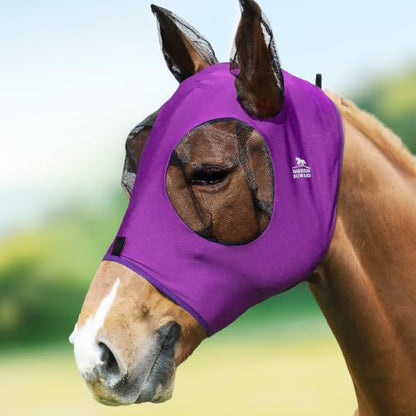 Harrison Howard Super Comfort Stretchy Fly Mask Large Eye Space with UV Protection Soft on Skin with Breathability Fly Mask -Amethyst Cob (Medium) - color: Amethyst, size: Cob (Medium)
