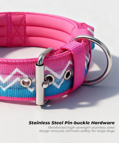 Dog Collar for Large Dogs,2 in Wide Heavy Duty,Pressure-Relief Padded, A-S - color: Pink Teal, size: S