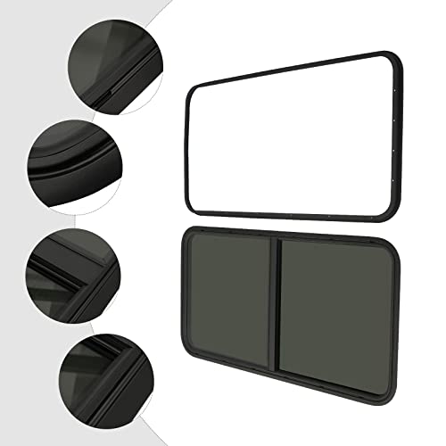 24" W X 20" H RV Window Horizontal RV Windows Privacy RV Replacement Window Stable Sliding Windows Black Universal Rectangular RV Windows With Trim Ring for Teardrop Cargo Horse Trailer Marine Camper - color: 24" W x 20" H