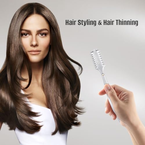 FEISIER Aluminum Double-Edge Hair Thinning Razor Comb with 10pcs Blades,Hair Texturizing Cutting Razor Comb for Thin and Thick Hair Trimming and Styling