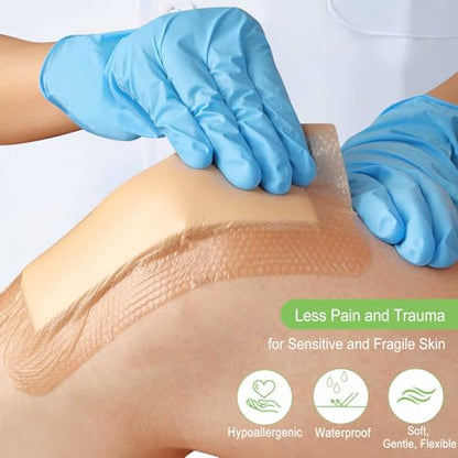NeuHeils Silicone Super Absorbent Wound Dressing 4''x8'' 10 Pks, 2x6in Pad | Pressure Ulcers, Bedsores, Post-surgical Wounds and Cuts, Soft Gauze Island Dressing, Waterproof Bandage for Heavy Exudate - size: 4''x8''(10 Packs)