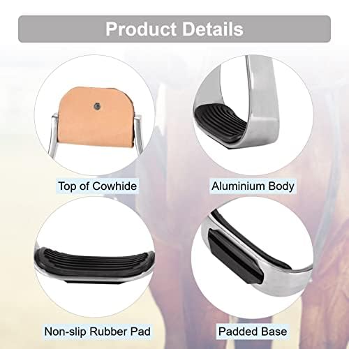 KUIDAMOS Western Stirrups, Non Slip Aluminum English Saddle Stirrups Aluminum Pads Overshoe Relief Ankle Stress Fatigue, Western Saddle Stirrups for Equestrian Saddles Accessories
