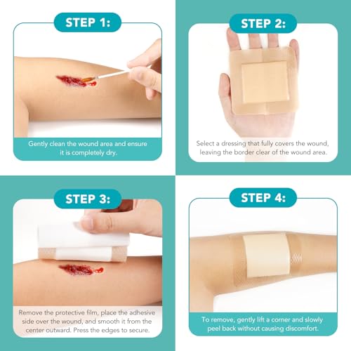 Silicone Foam Dressing Ag Sterile Wound Bandage with Waterproof Gentle Silicone Adhesive Border (5 Packs), 4"x 4" Breathable Ultra Absorbent Pads (4x4 Inch (Pack of 5)) - size: 4x4 Inch (Pack of 5)