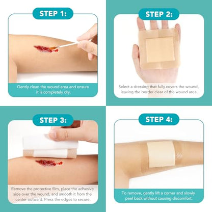 Silicone Foam Dressing Ag Sterile Wound Bandage with Waterproof Gentle Silicone Adhesive Border (5 Packs), 4"x 4" Breathable Ultra Absorbent Pads (4x4 Inch (Pack of 5)) - size: 4x4 Inch (Pack of 5)