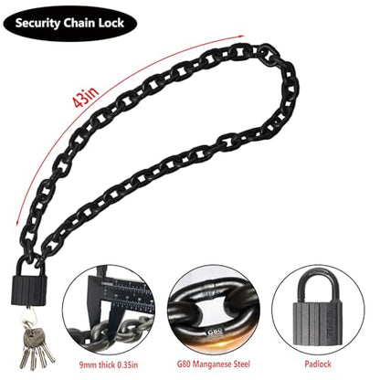 Heavy Duty Security Chain Lock with Padlock, 43 Inch 8mm Manganese Steel Chain, Anti-Rust & Anti-Theft - for Bike, Scooter, Motorcycle, Door, Gate, Fence