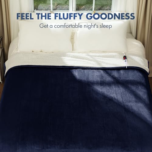 Full Size Heated Blanket Navy, Soft Fast Heating, 1-10H Timer - color: 07 - Navy, size: Full - 72" x 84"