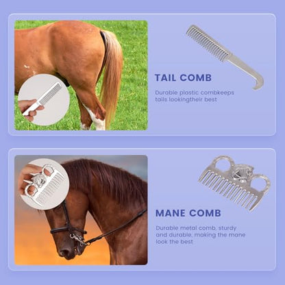 Horse Grooming Kit, 10pcs Horse Brushes & Cleaning Tool Set
