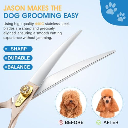 JASON Curved Dog Grooming Scissors - 7 Inch Professional Shears Rosegold - color: Rosegold, size: 7