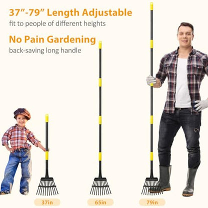 Rake for Leaves, Leaf Garden Rake, Yard Rakes for Lawns Heavy Duty, Metal Tools with 9" Small Narrow Head, 37”-79” Adjustable Long Handle, 11 Steel Tines, Quick Clean up Tool for Shrub, Camping - style: 6 FT
