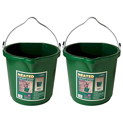 Farm Innovators Heated Flat-Back Water Bucket, 120 Watts, 5 Gallon, 2-Pack | Plastic Livestock Pail with Cord Storage for Convenient Watering and Feeding during Cold-Weather Barn and Stable Use