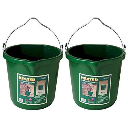Farm Innovators Heated Flat-Back Water Bucket, 120 Watts, 5 Gallon, 2-Pack | Plastic Livestock Pail with Cord Storage for Convenient Watering and Feeding during Cold-Weather Barn and Stable Use