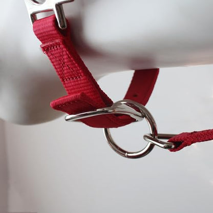 Heavy Duty Soft Nylon Horse Halter, Padded and Adjustable, Chin and Throat Snap Hook Halters for Horses, Heavy-Duty Metal Buckle - color: Red