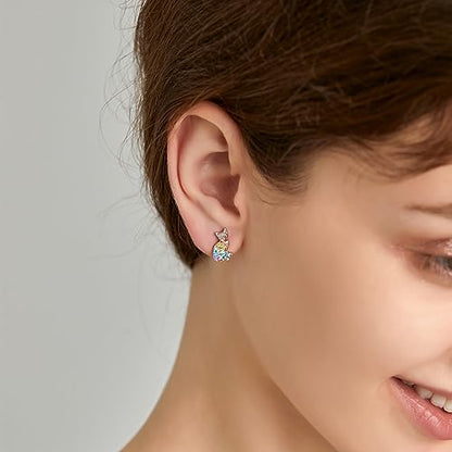 Cat Dinosaur Dragon Horse Stud Earrings for Women,Animal Wolf Sloth Fox LLama Butterfly Earrings Gifts Jewelry - color: Stud Kitty Cat