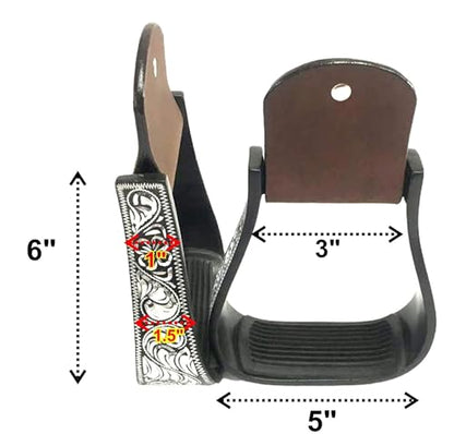 Majestic Ally Western Horse Aluminum Black Engraved Stirrups- Adults - style: Silver-Black