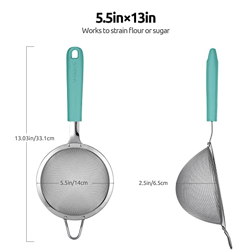 18/8 Stainless Steel Mesh Strainer: U-Taste 5.5 Inch Kitchen Fine Mesh Sieve Food Colander with Riveted Sturdy Silicone Handle and 30 Mesh Hole for Straining Flour, Pasta, Fruit, Quinoa(Aqua Sky) - color: (1) Aqua Sky, size: Medium (5.5 x 13 in)