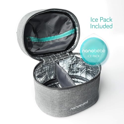 Nanobebe Breastmilk Baby Bottle Deluxe Cooler & Travel Bag with Ice Pack Included. Compact Triple Insulated, Easily attaches to Stroller or Diaper Bag- Grey - size: Deluxe