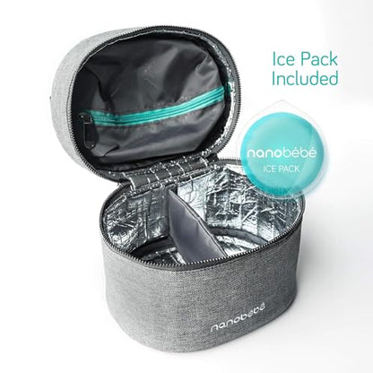 Nanobebe Breastmilk Baby Bottle Deluxe Cooler & Travel Bag with Ice Pack Included. Compact Triple Insulated, Easily attaches to Stroller or Diaper Bag- Grey - size: Deluxe