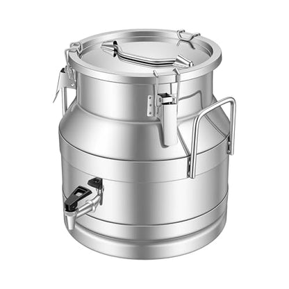 DYNAMI 5.3Gal Stainless Steel Milk Bucket with Faucet,Thickened Stainless Steel Milk Can with Sealing Lid,Large Liquid Container Storage,for Milk,Wine, Oil Storage Transport (20L/5.3Gal,w/Faucet) - size: 20L/5.3Gal
