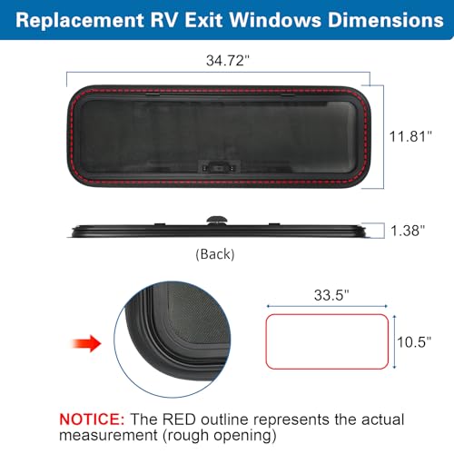NEW Breathable RV Window, Tinted with Net Screen and Trim Ring - size: 33.5x10.5in