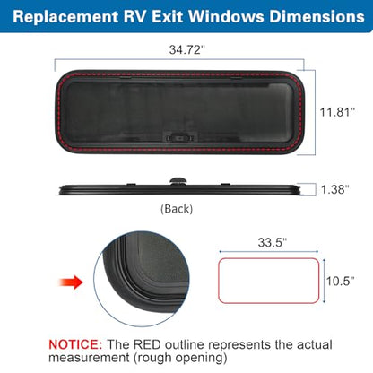 NEW Breathable RV Window, Tinted with Net Screen and Trim Ring - size: 33.5x10.5in
