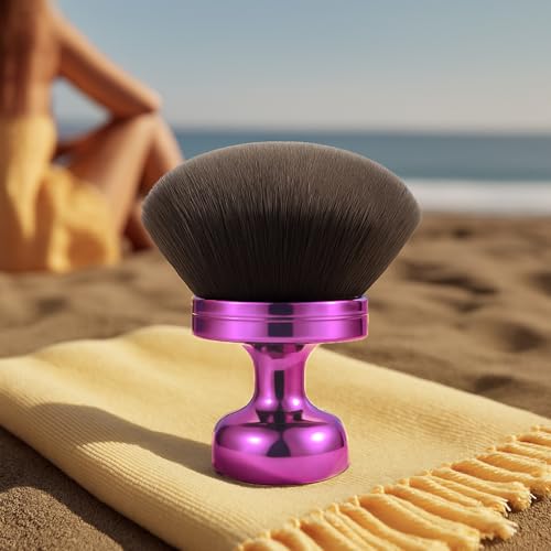 Kabuki Self Tanner Brush – Round Dome Blending Brush for Face & Body, Palm-Grip Applicator for Smooth, Streak-Free Tan | Soft Synthetic Bristles, Washable & Reusable (Purple) - color: Purple