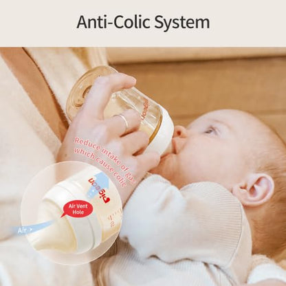 Pigeon PPSU Wide Neck Anti-Colic Nursing Baby Bottle, 8 oz, 2-Pack | Includes 2 M Nipples (3m+): Equipped with 2 natural-feel, medium-flow nipples; features a streamlined body for easy cleaning. - color: 8 Oz, 2 Packs