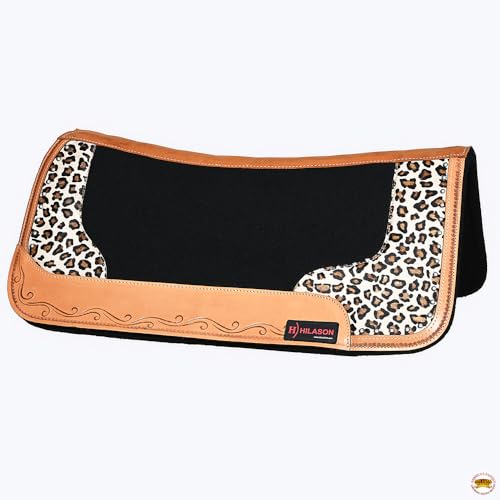 HILASON Western Wool Felt Horse Saddle Pad W/Distressed Wear Leather | for Horses