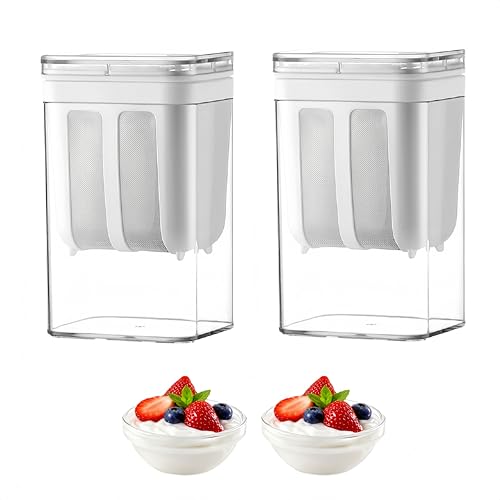 2Packs Yogurt Strainer—[1.16QT*2/0.29GAL*2] Total & [0.55QT*2/0.1375GAL*2] Filter, Greek Yogurt Strainer Yogurt Press, BPA-Free PP Strainer for Whey Separation & Greek Yogurt Maker(Total1.16QT*2) - color: 1.16Quarts*2-White