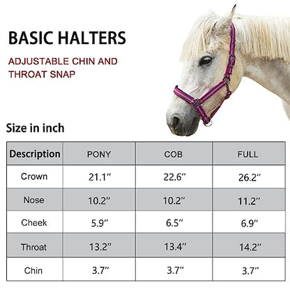 Adjustable Horse Halters - Heavy Duty Nylon Webbing & Hardware, Padded with Anti Chafing Foam-Cushioned on Crown & Nose - color: Rose Red, size: Cob