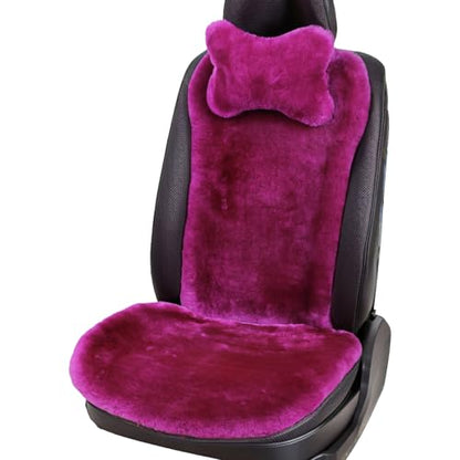 OGLAND Fuzzy Sheepskin Car Seat Cover for Soft Fluffy Genuine Wool Cushion - color: Magenta