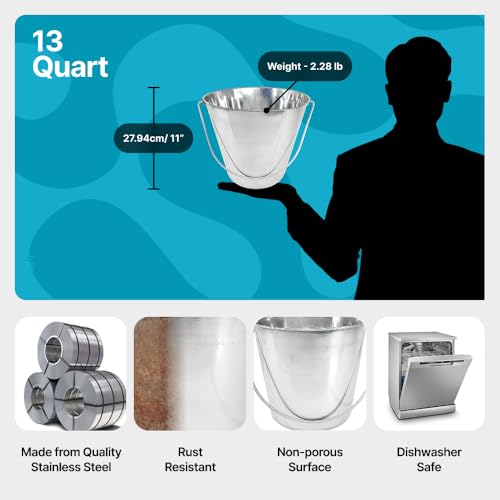 3 Gallon Stainless Steel Bucket - Flat-Side Metal Bucket 13 Quart - size: 13 Quarts