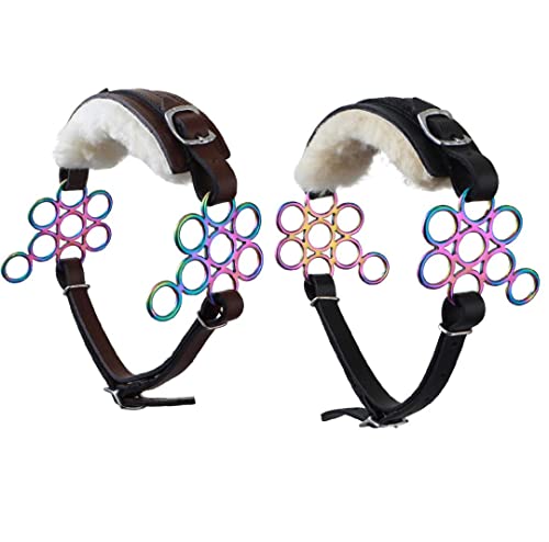 Brown/Black Rainbow Multi Color Hackamore Bitless Horse Bit English Western Adjustable Flower Padded Fur Leather Bridle Equestrian (Brown)