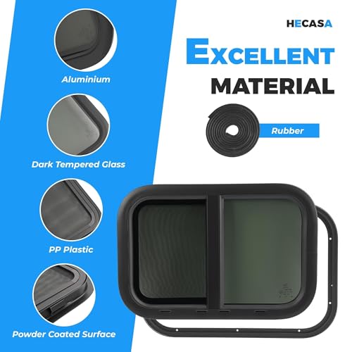 HECASA 21"W x 14"H RV Window w/Trim Ring & Mesh Screen Teardrop Tinted - size: 21" W x 14" H