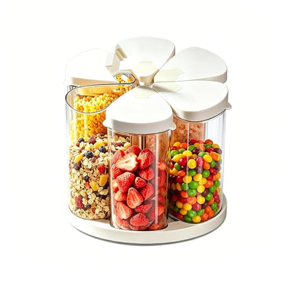 Ankou Rotating Food Storage Containers Set of 6, 23oz (690ml) Clear PET Jars with Dual Pour Lids, 360° Lazy Susan Pantry Organizer for Snacks, Cereal, Nuts, Oats & Dry Foods, Kitchen Grain Dispenser - color: 690ML*6