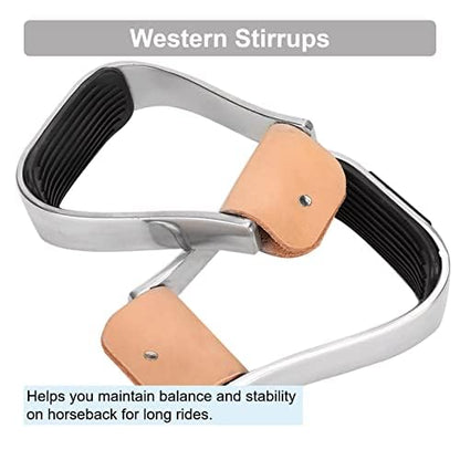 KUIDAMOS Western Stirrups, Non Slip Aluminum English Saddle Stirrups Aluminum Pads Overshoe Relief Ankle Stress Fatigue, Western Saddle Stirrups for Equestrian Saddles Accessories