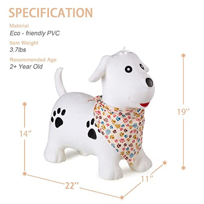 INPANY Bouncy Dog Hopper for Toddlers, Gifts Toy for Kid, Pump Included | Eco-Friendly PVC, Low Center Gravity, Cute Cartoon Design, Load 100 Lbs, Learn & Exercise & Active Fun, Gifts for 1-3 Kids - color: White Dog