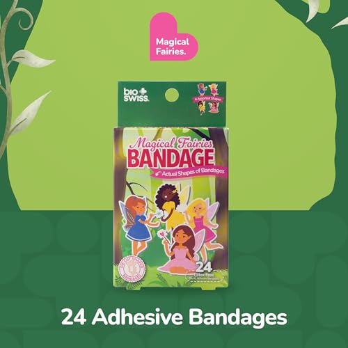 BioSwiss Bandages, Magical Fairies Shaped Self Adhesive Bandage Set, Latex Free, Sterile Wound Care, 24 Count - color: Fairies, size: 24-Count Box