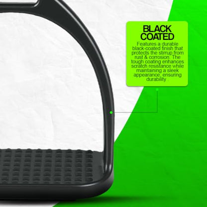 Equinez Tools Stainless Steel Horse Riding Stirrups–Black-Coated Safety English Stirrups for Equestrian Saddle–Durable,Rust-Resistant,Non-Slip Tread–Ideal for Dressage,Jumping,Trail & Training - size: 4 3/4
