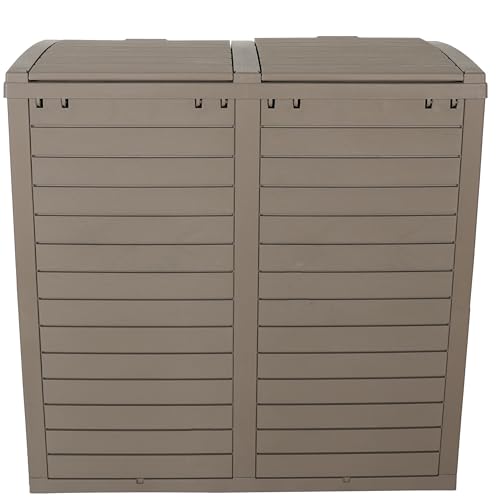 BTEXPERT Set of 2, 62 Gallon Outdoor Garbage Trash Can, Waterproof Resin Double Lid Drip Tray, Outside Trash Bin for Hideaway Patio Waste, Kitchen, Backyard, Deck, Pool Gray - size: Set of 2