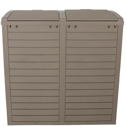 BTEXPERT Set of 2, 62 Gallon Outdoor Garbage Trash Can, Waterproof Resin Double Lid Drip Tray, Outside Trash Bin for Hideaway Patio Waste, Kitchen, Backyard, Deck, Pool Gray - size: Set of 2