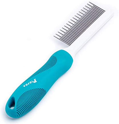 Pet Comb, Long & Short Stainless Steel Teeth Grooming Comb for Dogs & Cats