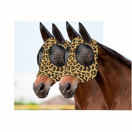 Horse Fly Mask, Stretch Fly Mask, Suitable for Horses with Ears, UV Protection, Pest Control, Comfortable Mesh, No Nose, Fits Medium-Sized Horses (2pcs Medium) - size: Medium