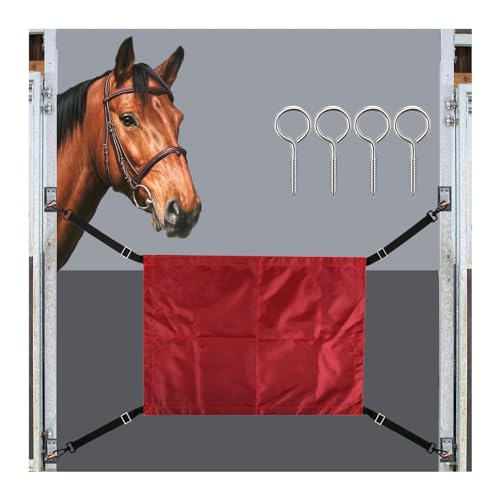 Horse Stall Guard with Swivel Snap Hook,Horse Stall Aisle Guard Fence with Ajustable Straps Strong Metal Push Gate Clip Equestrian Products - color: Red