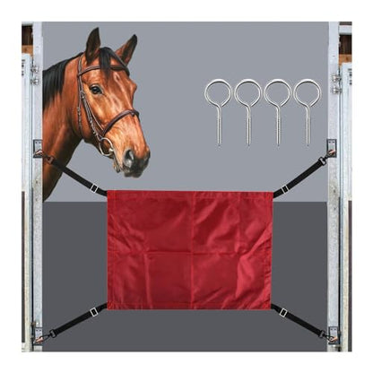 Horse Stall Guard with Swivel Snap Hook,Horse Stall Aisle Guard Fence with Ajustable Straps Strong Metal Push Gate Clip Equestrian Products - color: Red