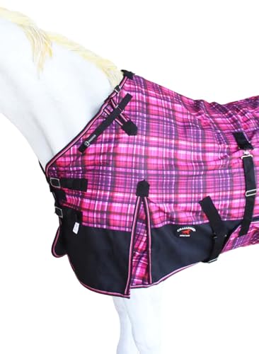 Challenger 1200D Turnout Lightweight Rain Horse Winter Blanket Sheet 3B108 - color: Berry Plaid, size: 76 inches