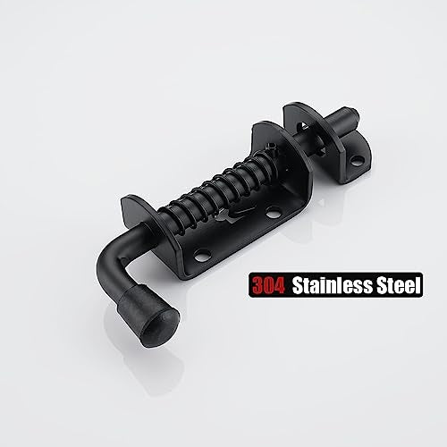 JQK Spring Loaded Barrel Bolt Latch, Heavy Duty 304 Stainless Steel Thickened 3mm Door Lock, 6.3 Inch Black, HSB410-BK-P2 - color: Black, size: 6.3Inch - 2Pack