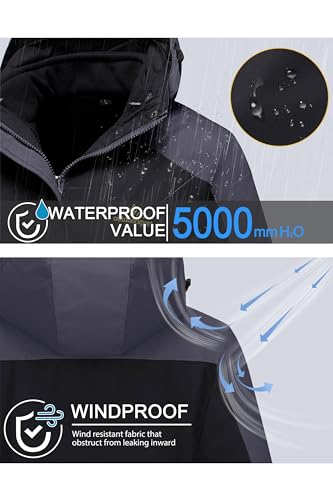 MAGCOMSEN Women's 3-in-1 Winter Coats Snow Ski Jacket Waterproof Windproof Fleece Lined Winter Jacket Parka - color: Black, size: Small