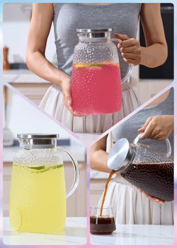 Purefold 105 Oz Borosilicate Glass Pitcher with Lid, Glass Beverages Jug | Iced tea, juice, milk, coffee pitcher. Heat resistant 0–300°F. Dishwasher safe, BPA free borosilicate glass, leakproof lid. - size: 105 Ounces