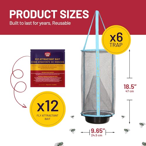 1 Flies Inn LITE Fly Cage Ranch Fly Trap with 2 Flies Inn Fly Bait Refill, Low Odor, Reusable, Built to Last for Years (6 Traps + 12 Baits, 1) - style: 6 Traps + 12 Baits