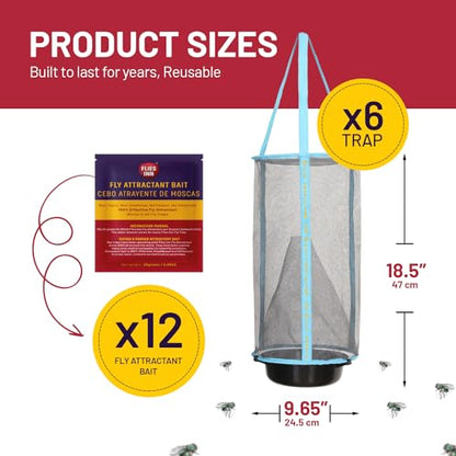 1 Flies Inn LITE Fly Cage Ranch Fly Trap with 2 Flies Inn Fly Bait Refill, Low Odor, Reusable, Built to Last for Years (6 Traps + 12 Baits, 1) - style: 6 Traps + 12 Baits
